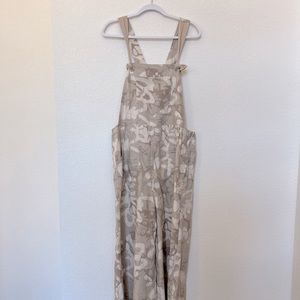 Anthropologie Wide Leg Linen Blend Jumpsuit Beige
